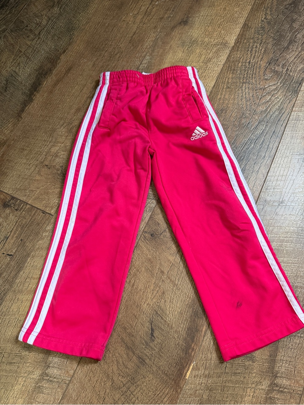 adidas Bright Pink Kids Joggers with White Side Stripes